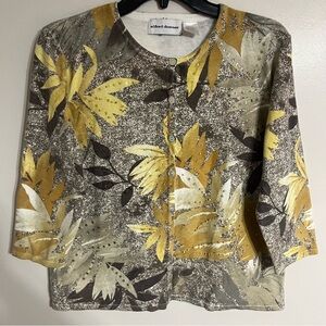 Women’s Alfred Dunner Lightweight Beaded Cardigan Leaf Pattern Size Small